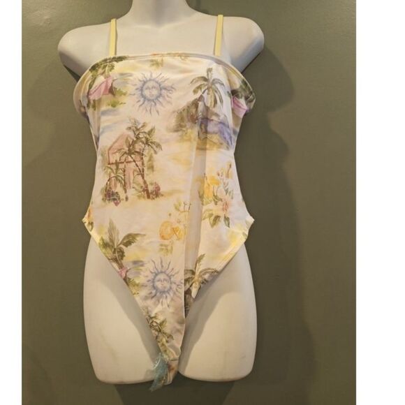 ASOS Other - ASOS DESIGN Sunny tropical print removable straps swimsuit in yellow us 10